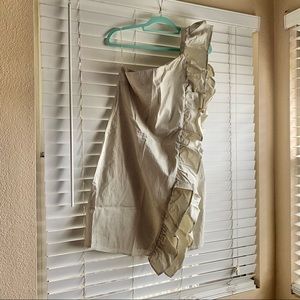 One shoulder ruffled striped dress